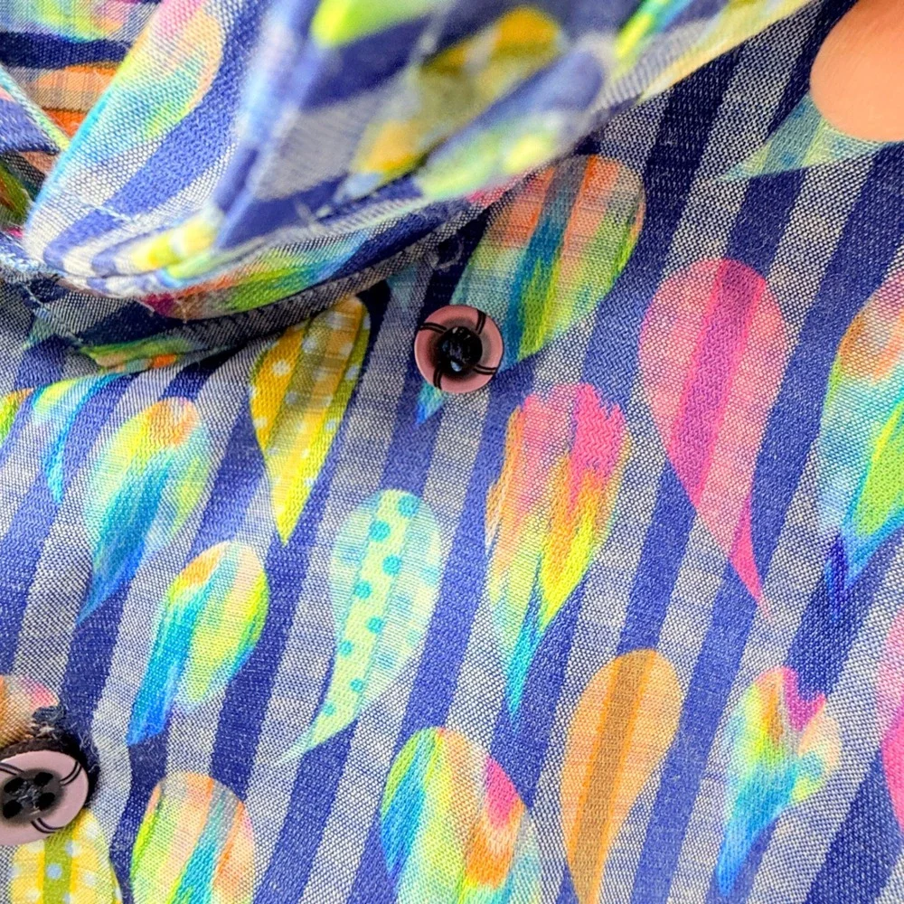 Luchiano Visconti Mens‎ Blue Paisley Print Long Sleeve Button Up Shirt Lg